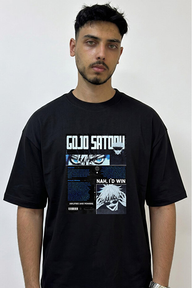 Gojo Satoru_47 Design Printed Oversize Black T-Shirt