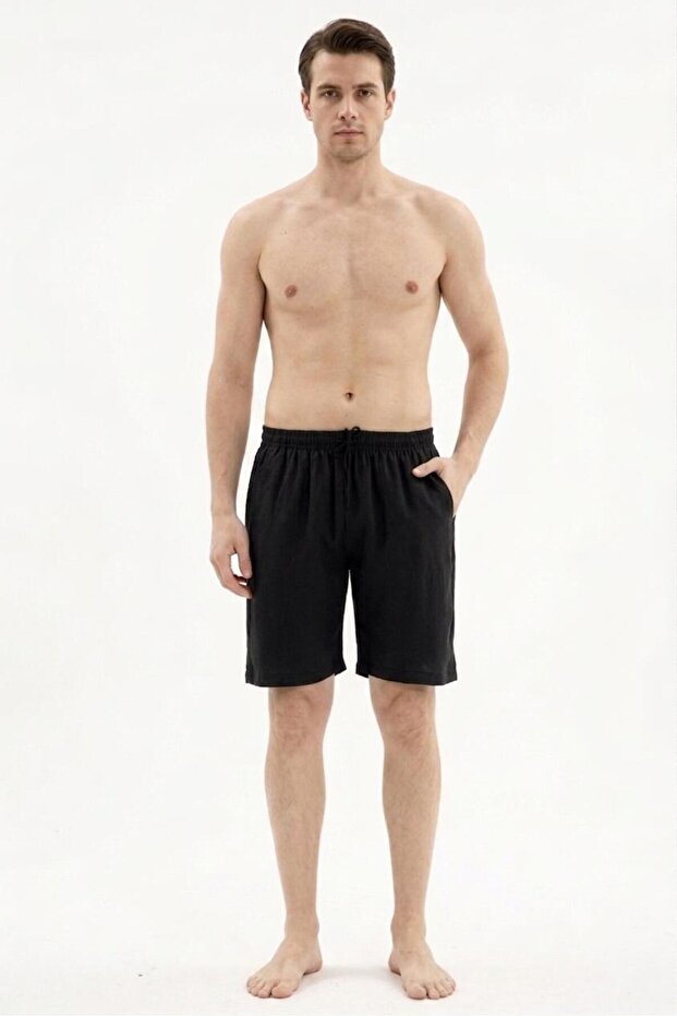 Kly 312 Men's Black Modal Woven Fabric Single Shorts with Pockets