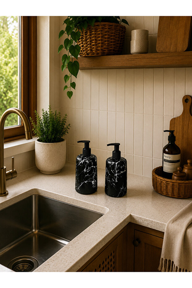 Decorative 2-Piece Bohemian Style Kitchen Set Liquid Soap Dispenser and Detergent Dispenser Set Hand Soap Dispenser Dish Soap Dispenser Set