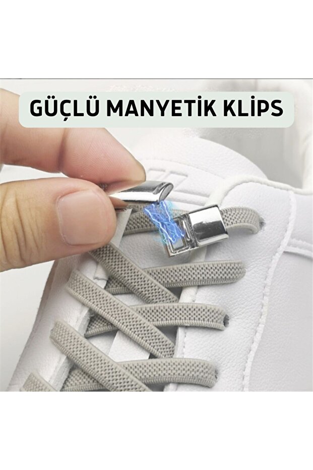 Light Gray Laces, Magnetic, Stainless Metal Buckle, Elastic, Practical, Snap-On Shoelaces, 1 Pair