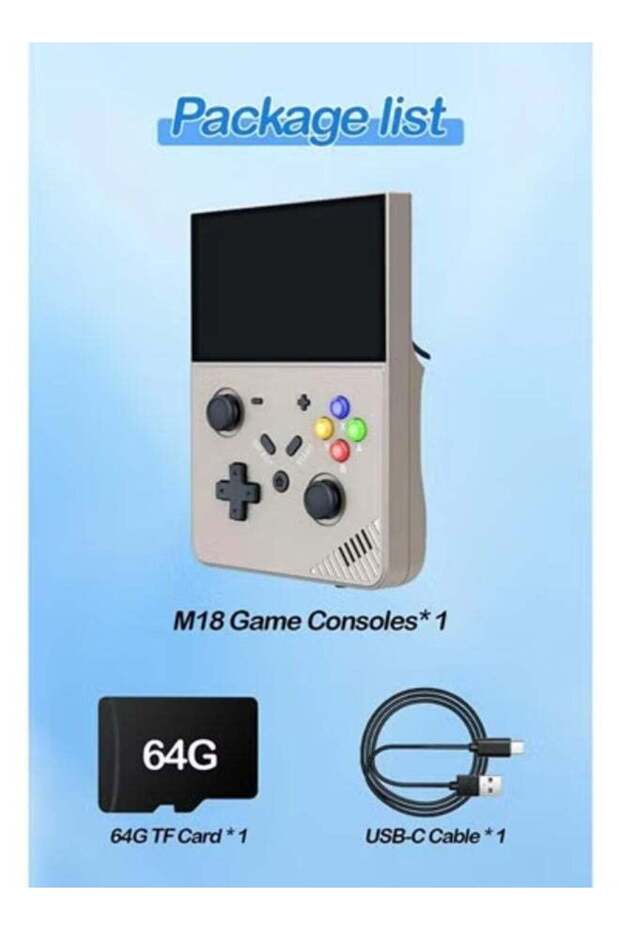 M18 Retro Handheld Game Console with 4.3-Inch IPS Screen, Linux OS, 64GB Built-In Storage, and TF Card Support