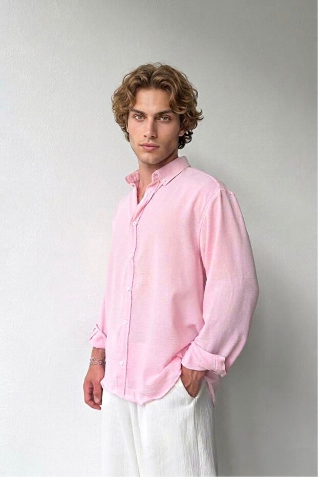 Men's Oversize Cut Linen Look Shirt