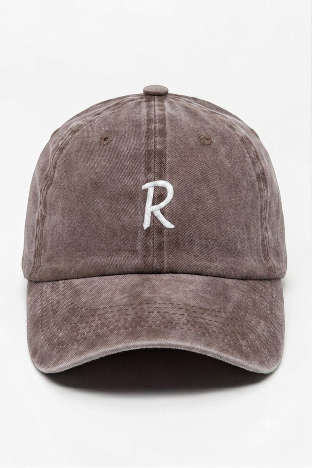 Brown Embroidered Washable Vintage Unisex Hat with Letter R