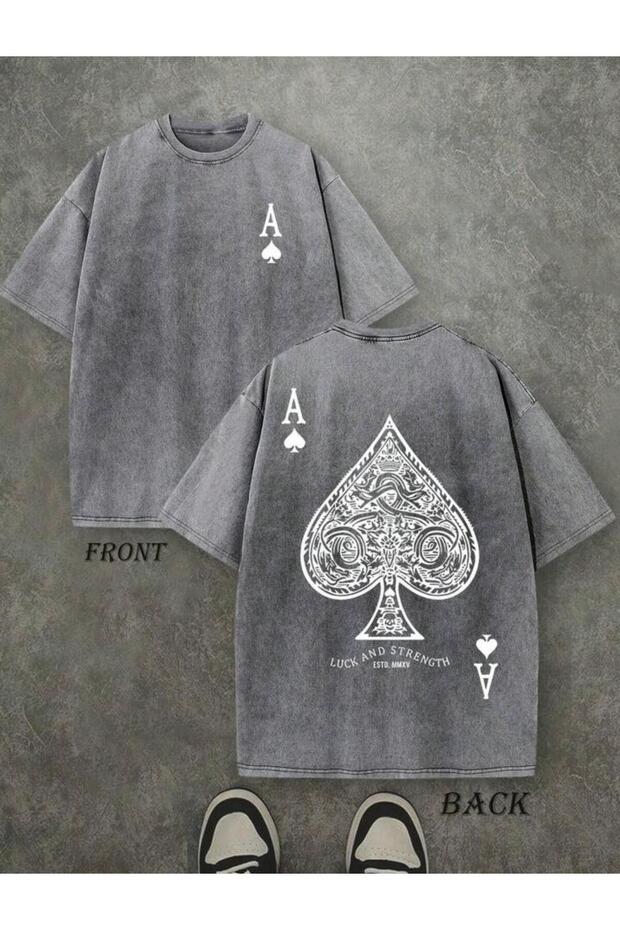 Ace of Spades Printed Washable Vintage Unisex Oversize T-Shirt
