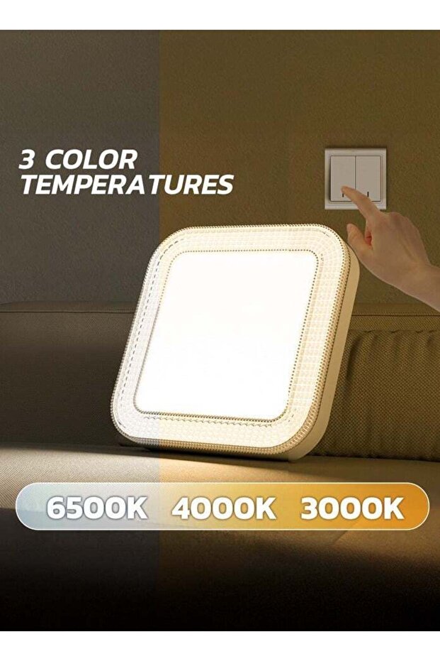24W Crystal-Effect LED Flush Mount Ceiling Light - 18cm Modern Square Design, 3 Color Temperatures