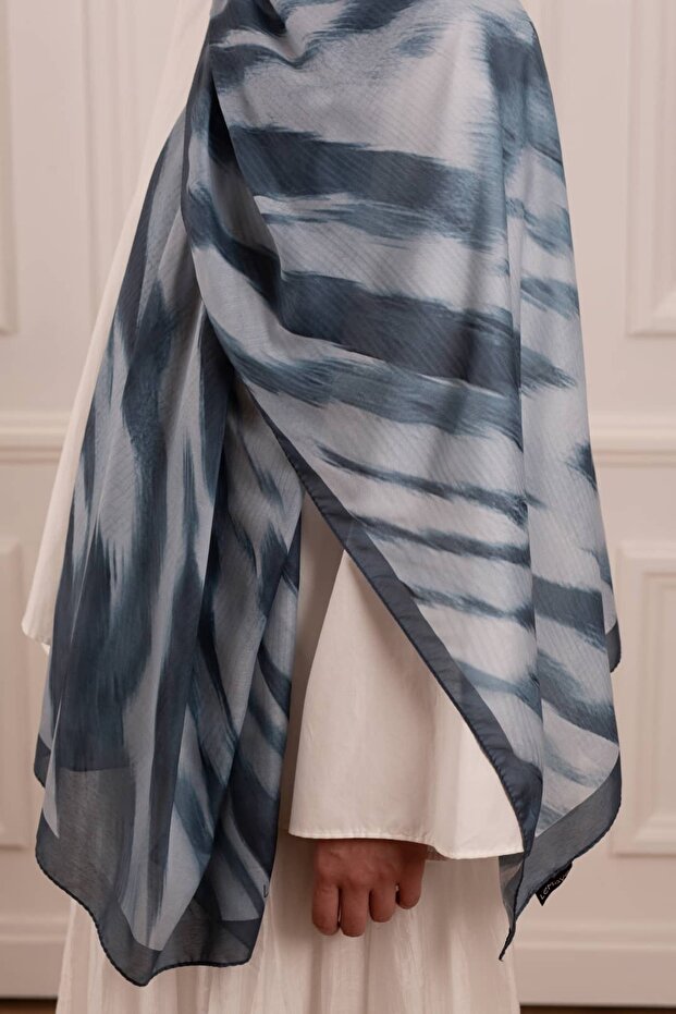 Stripe Patterned Soft Shawl Smoke Blue - 4