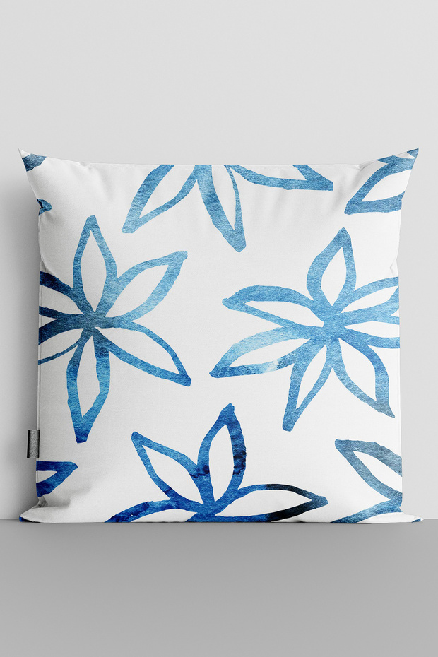 Blue Flowers Double Sided Digital Printed Throw Pillow Cover - 2501