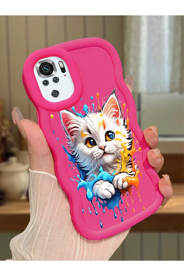 Redmi Note 10 4g Compatible Case Camera Protector Red Silicone Couple Phone Case Cat Pattern