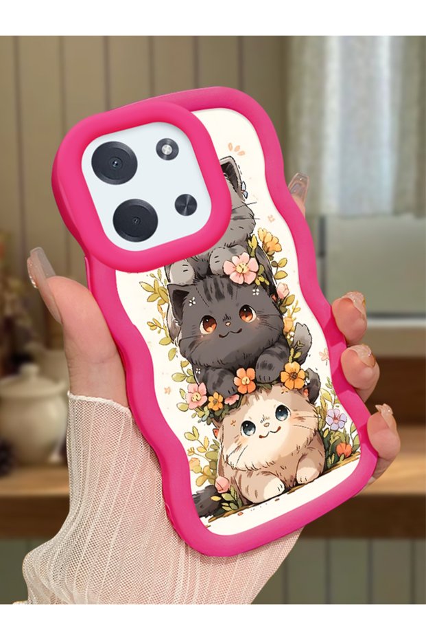Poco C85 Compatible Case Camera Protector Red Silicone Couple Phone Case Cat Pattern