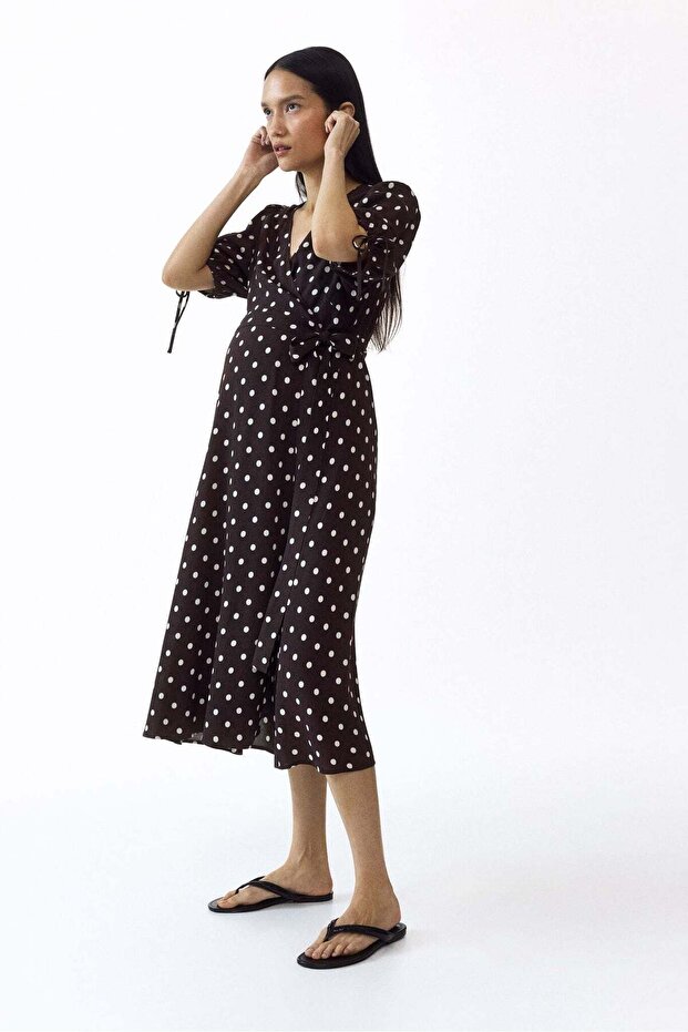 MAMA Puff-sleeved wrap dress