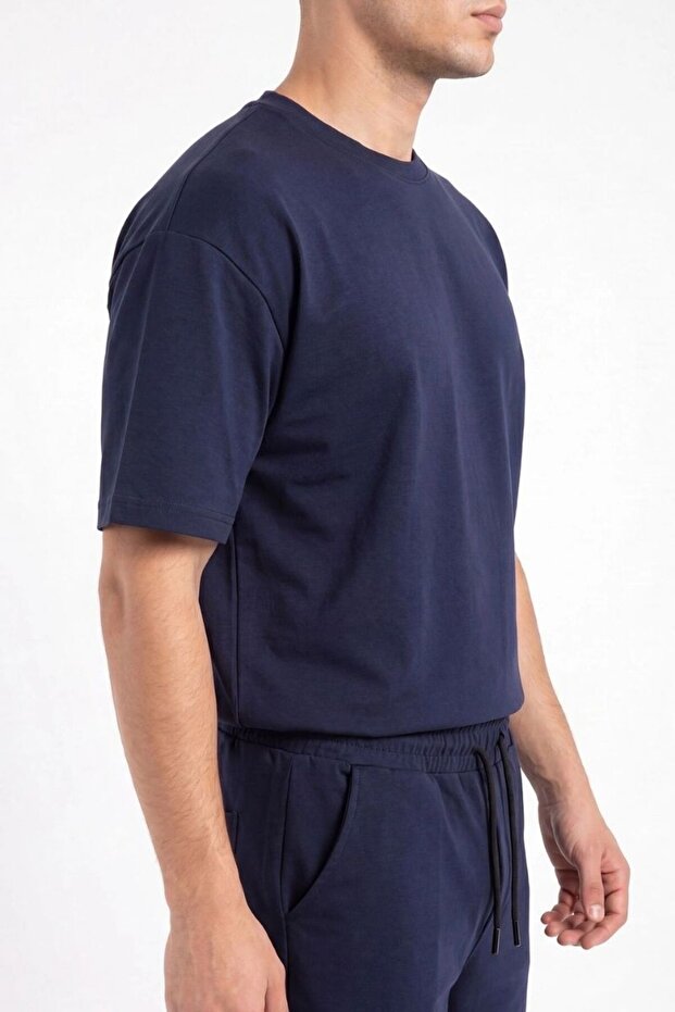 Men's Crew Neck Cotton Side Pocket Slit Comfort Shorts Set