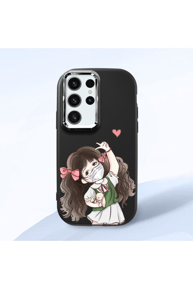 Samsung Galaxy S23 Ultra Compatible Case Camera Protector Black Silicone Couple Phone Case Girl Patterned