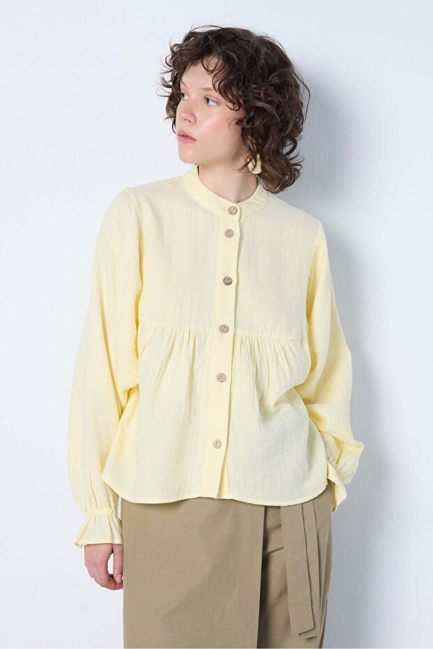 Women's Drawstring Muslin Shirt Yellow 31146