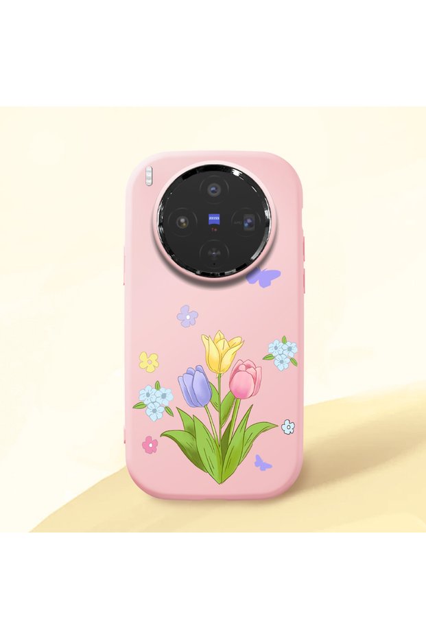 Vivo X300 Compatible Case Camera Protective Pink Silicone Couple Phone Case with Floral Pattern