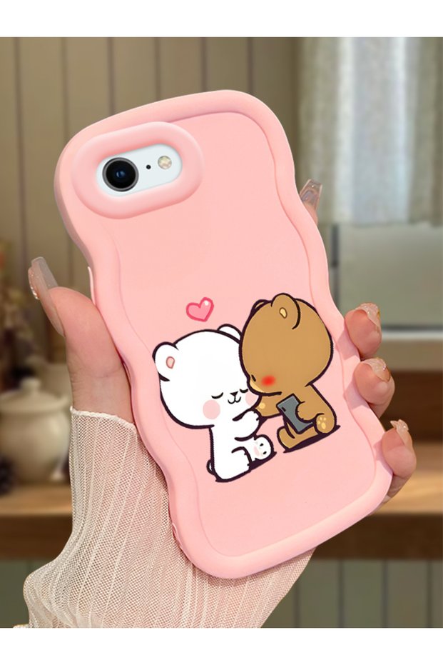 حافظة متوافقة مع هاتف iPhone 8، حافظة حماية للكاميرا من السيليكون الوردي، حافظة هاتف لطيفة بنمط لطيف