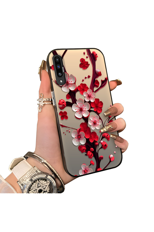Samsung Galaxy A50 Compatible Silicone Edge Hard Back Case Couple Phone Case with Floral Pattern