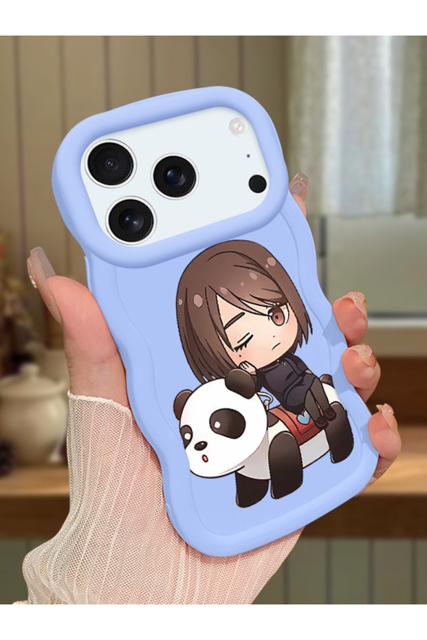iPhone 17 Pro Compatible Case Camera Protector Blue Silicone Couple Phone Case Panda Pattern