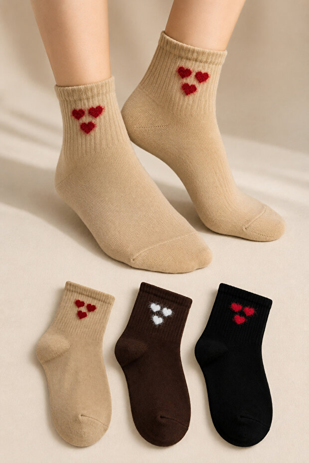 Women's Heart Socks Seamless 3-Piece Short Socks Flexible Daily Socks