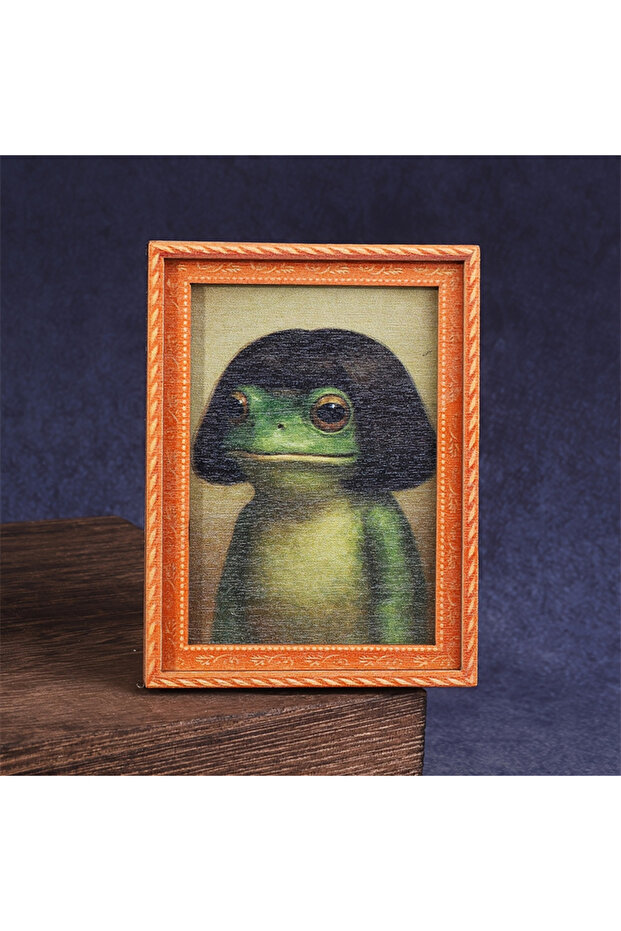 SQW-1PCS Mini Wooden Photo Frame Frog Fridge Magnet Funny Green Frog & Haircut Modern Kitchen Decor