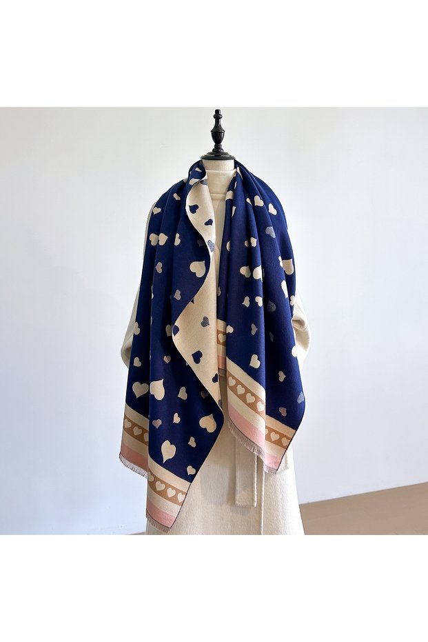 Navy Blue 2025 Designed Women's Winter Warm Cashmere Shawl - Fashion Scarf Neckerchief Pashmina Hea