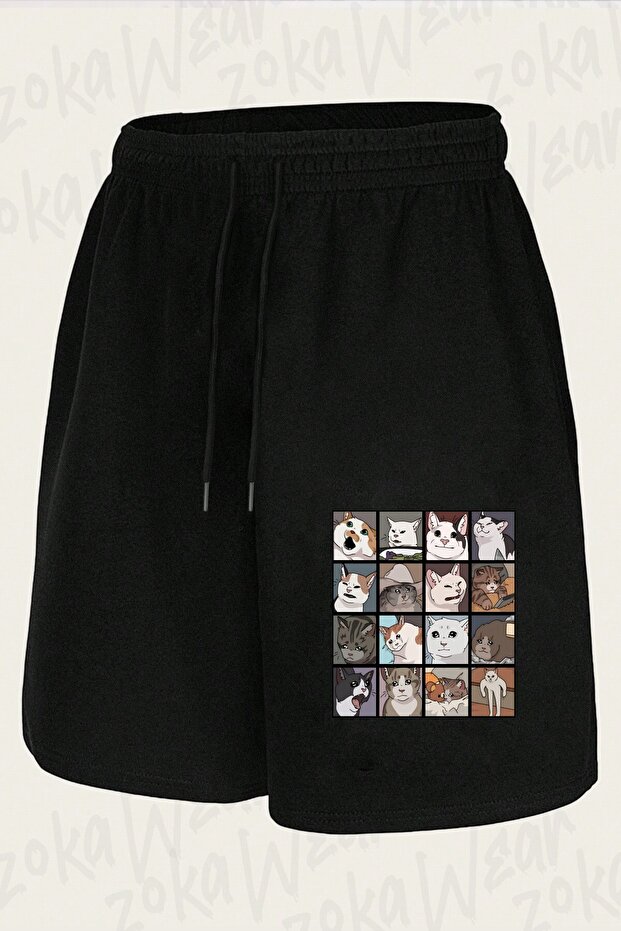 Unisex Cat Memes Collage Design Printed Shorts