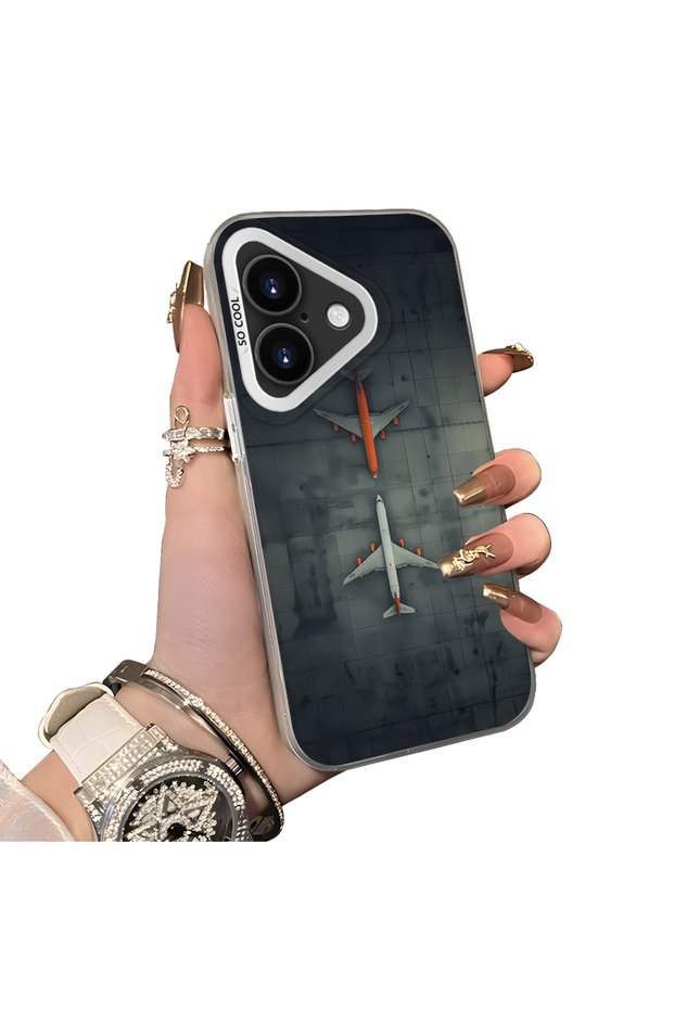 حافظة هاتف متوافقة مع iPhone 17 مصنوعة من السيليكون بحافة صلبة وخلفية صلبة بنمط طائرة