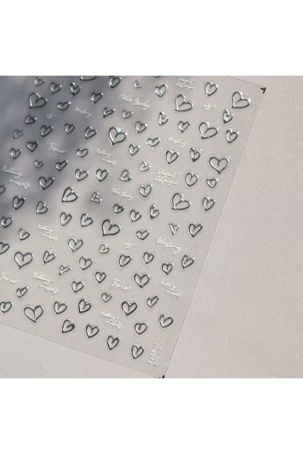 1pcs 5D Love Heart Nail Art Stickers Metal Silver Nail Art Sticker Sweet Love English Letter Pattern