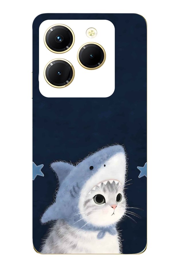 Infinix Hot 40I Compatible Transparent Phone Case with Shark Costume and Cat Pattern