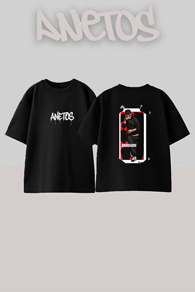 Eminem_76 Design Printed Oversize Black T-Shirt
