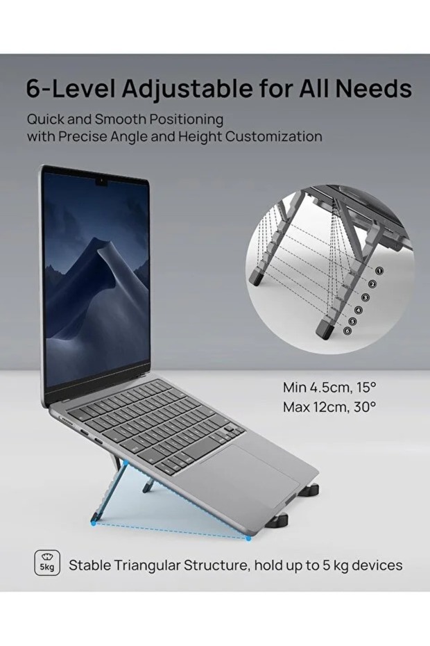 Foldable Adjustable Laptop Stand – Portable Ergonomic Notebook Riser - 5
