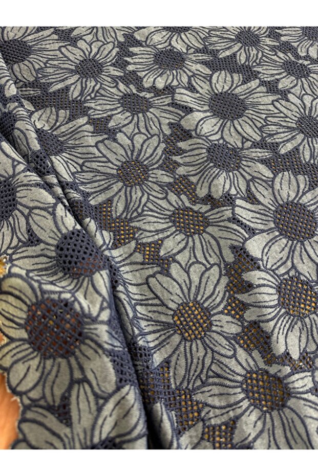 Cotton Denim Look Daisy Pattern Lace Fabric - 135 cm Width