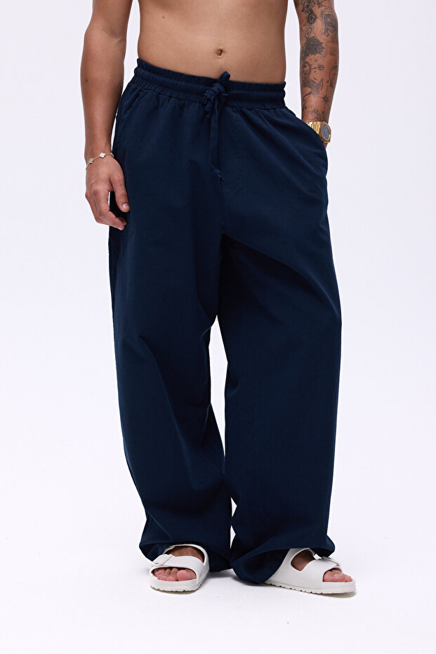 Super Baggy Linen Trousers with Elastic Waist