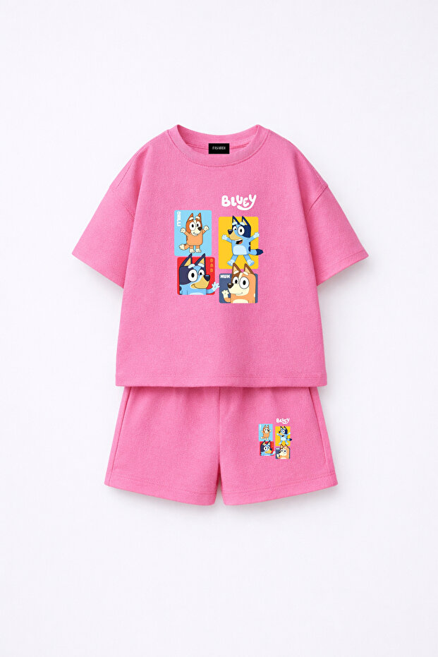 Bluey Printed Oversize 100% Cotton T-Shirt Shorts Kids 2-Piece Set