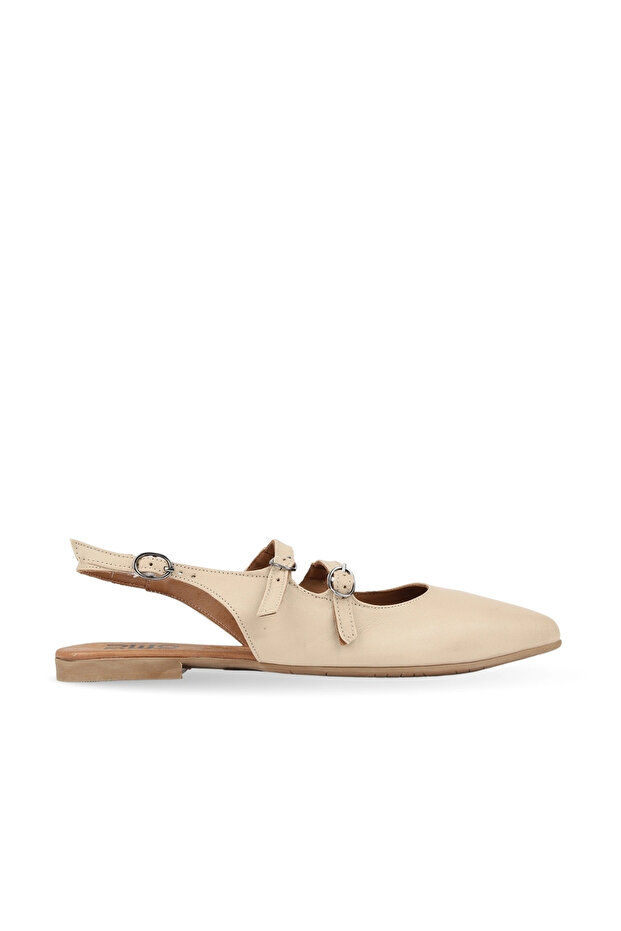 Beige Leather Women's Flat Sandals
