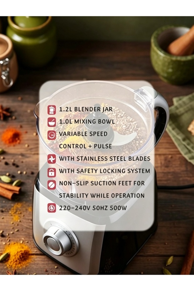 2 in 1 Food Processor & Blender | Multi-Function Chopper with Variable Speed & Pulse | Meat Grinder & Vegetable Cutter - 7