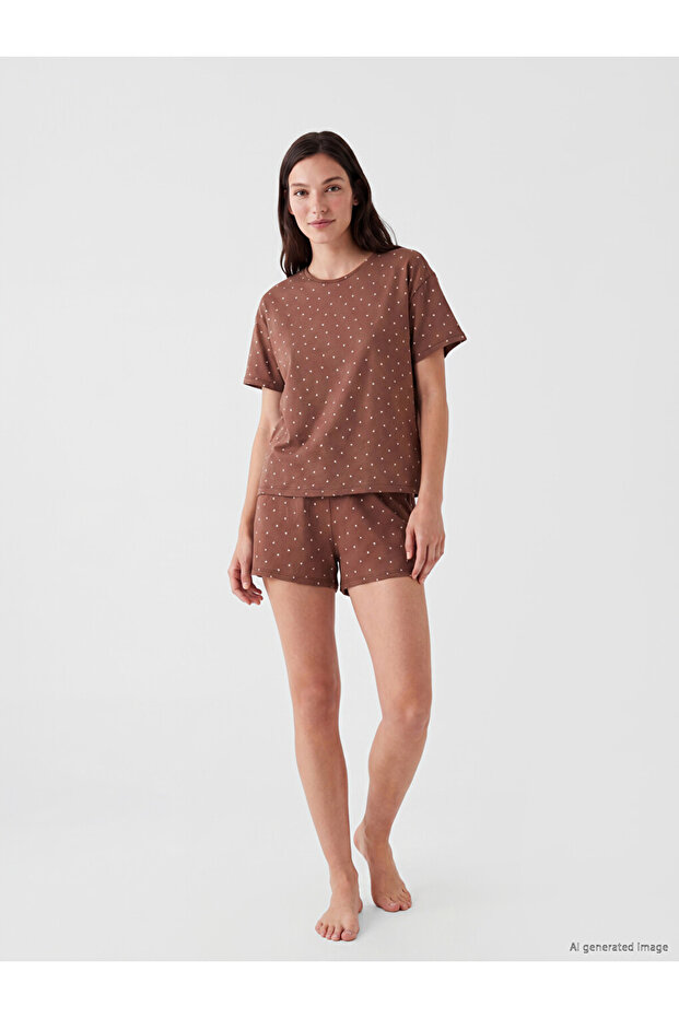 Heart Patterned Women's Shorts Pajama Set