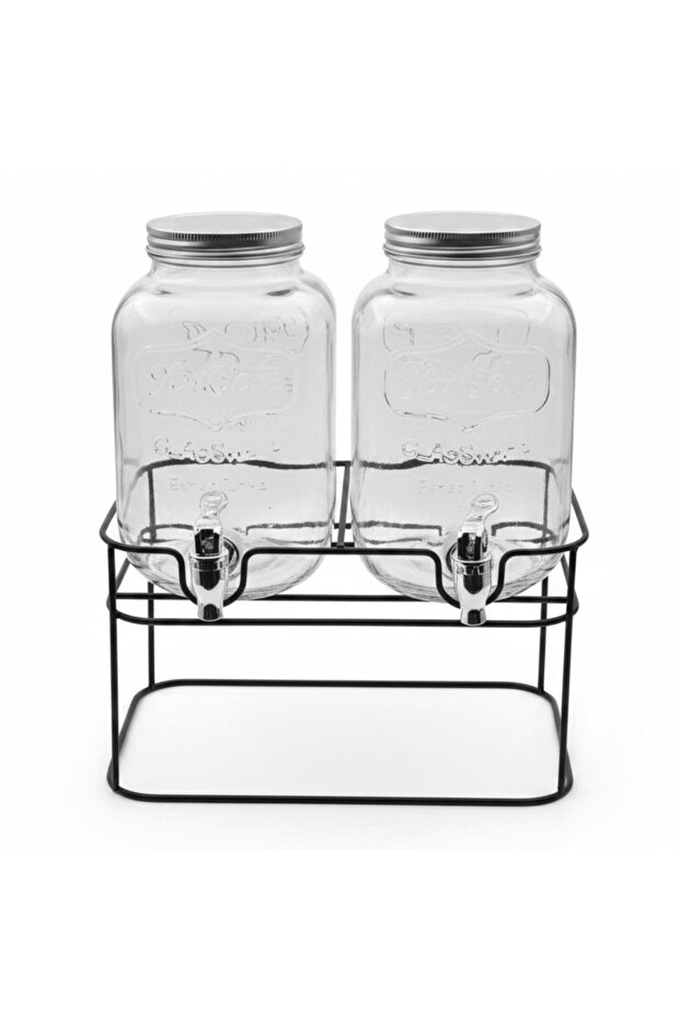 2 Pcs Glass Beverage Dispenser with Metal Stand | 5 L