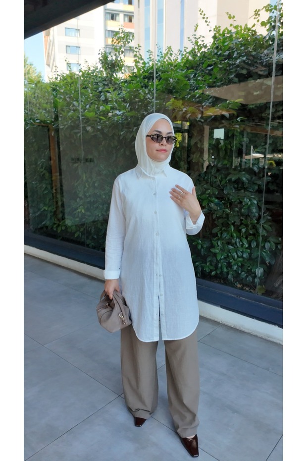 Women's Linen Shirt Dress & Tunic with Special Embroidery Detail 100% Cotton Fabric Code:Js26Gomlekelbi̇se