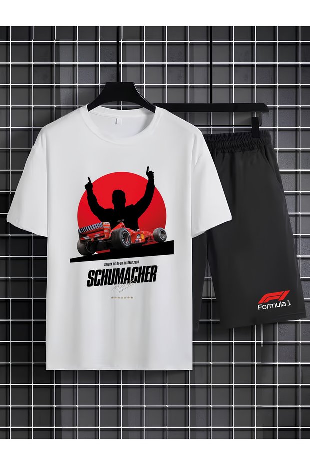 Michael Schumacher Printed 100% Cotton Crewneck Children's T-Shirt-Shorts F1 Dual Set