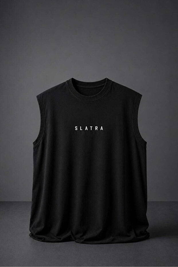 Men's Black Basic Zero Sleeve Oversize Undershirt - 2