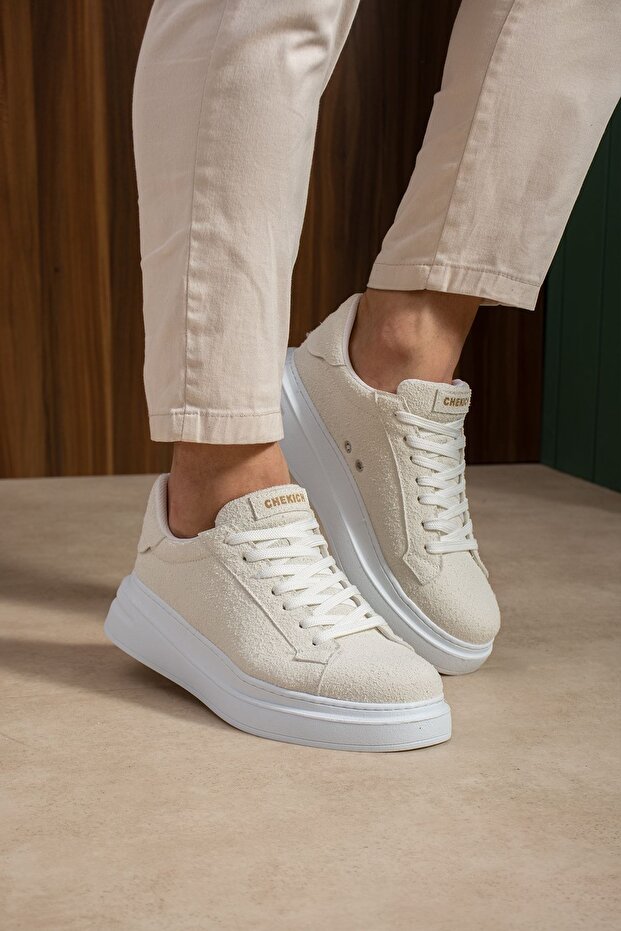 Lace-Up Men's Sneaker White Suede
