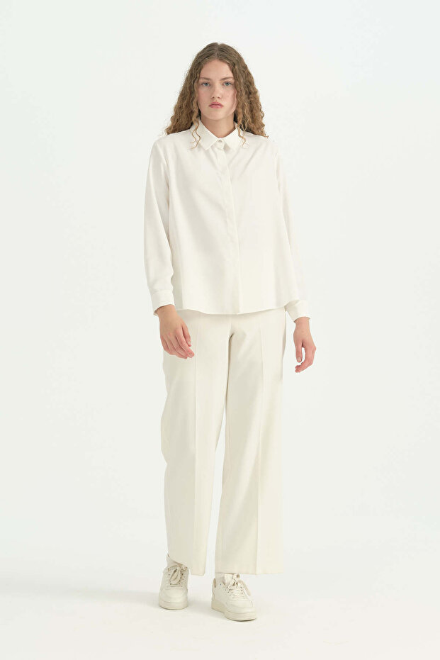 Classic Shirt with Hidden Placket - Ecru