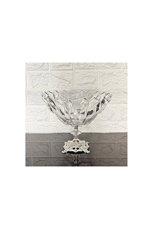 Silver Fruit Bowl, Presentation and Salad Container, Cast Iron Square Footed Design
