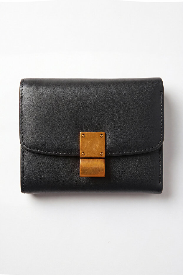 Black Genuine Leather Small Size Women's Card and Coin Wallet Lv910111