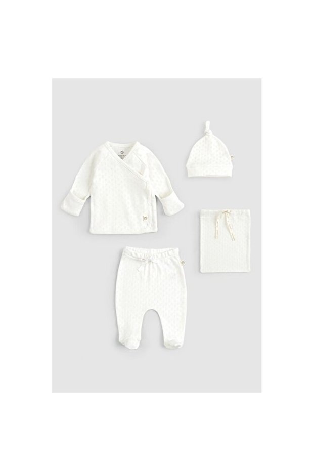 4-Piece Organic Cotton Pointel Set for Newborns, Ecru Color