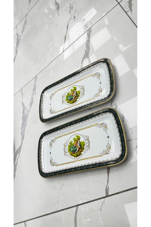 Esterhomedecor 2-Piece Marquise Porcelain Thin Rectangular Presentation Plate 35*17cm