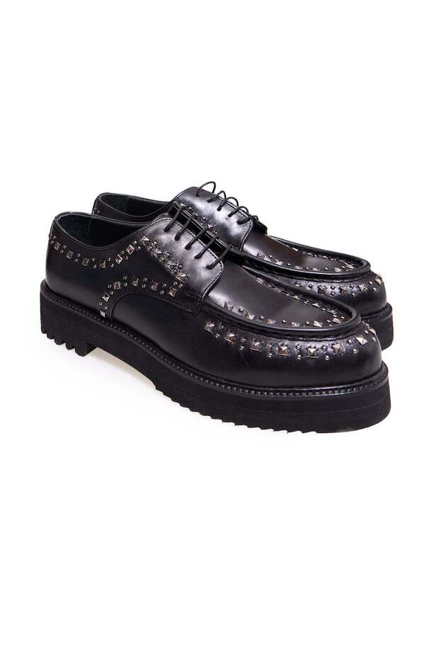 Black Color Lace-Up Genuine Leather Men's Shoes