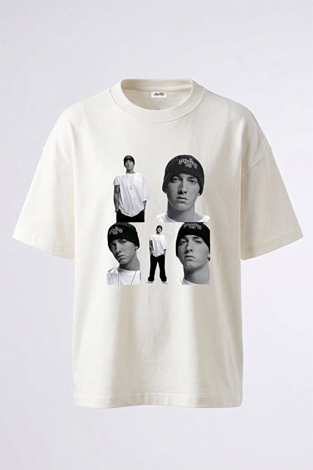 Eminem Rapci Design Printed Unisex Oversize Fit White Tshirt