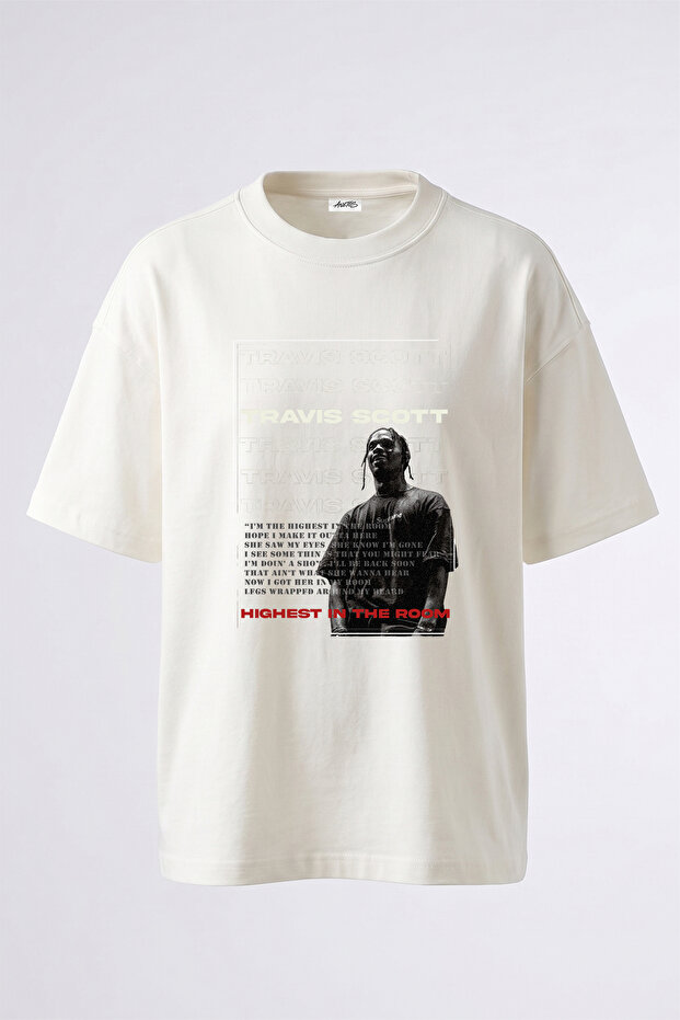 تي شيرت أبيض كبير الحجم مطبوع بتصميم ترافيس سكوت_66 للجنسين