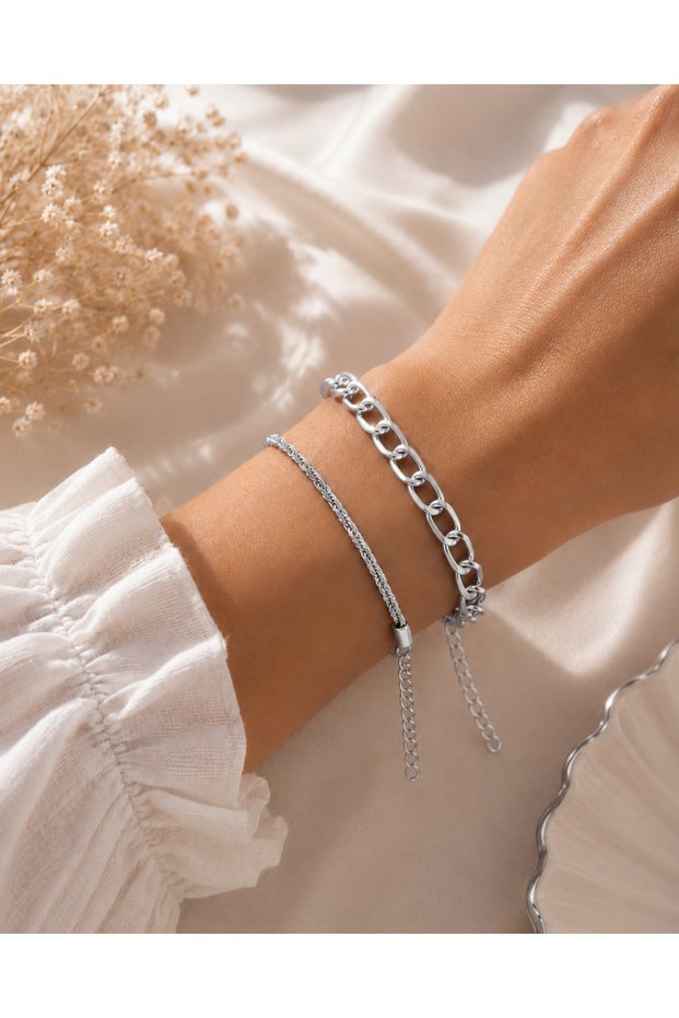 Steel Crushed Chain Twist Chain Women's / Men's 2-Piece Combination Bracelet with Extension Chain Gold / Silver Color
